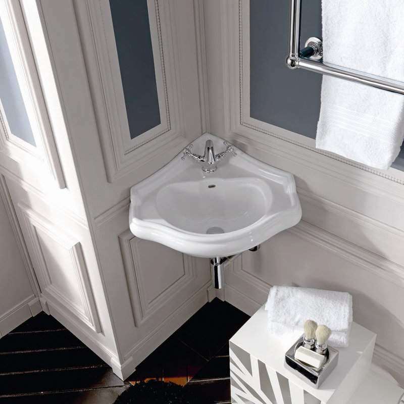 WS Bath Collections Retro White Ceramic Corner Bathroom Sink with
